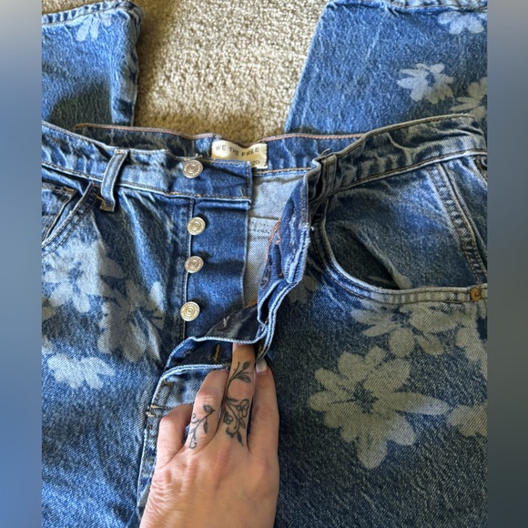 Free People Blue Floral Wide Leg Jeans - Picture 8 of 14